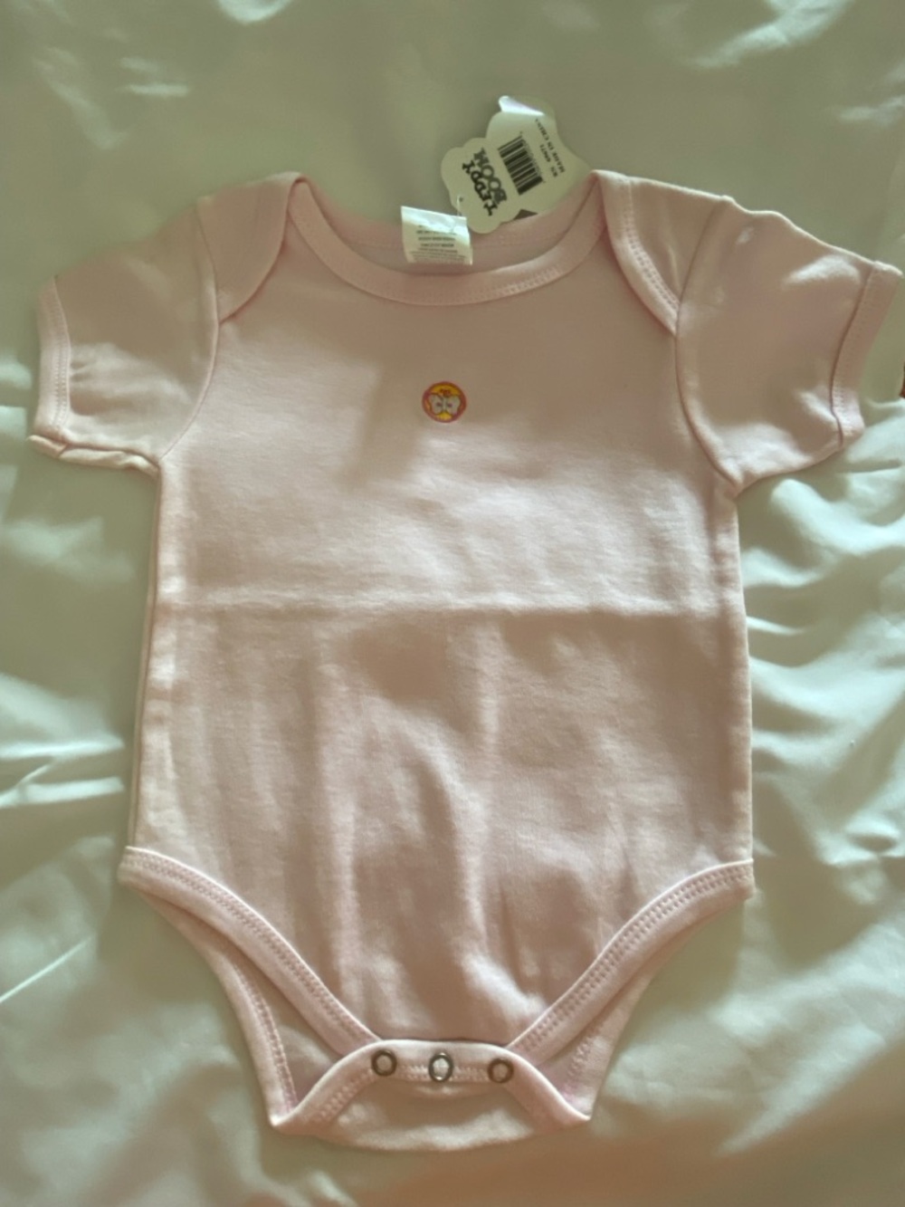 1-Soft Pink Short-Sleeve Baby Bodysuit with butterfly embroidered decor